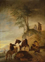 Riders watering their horses